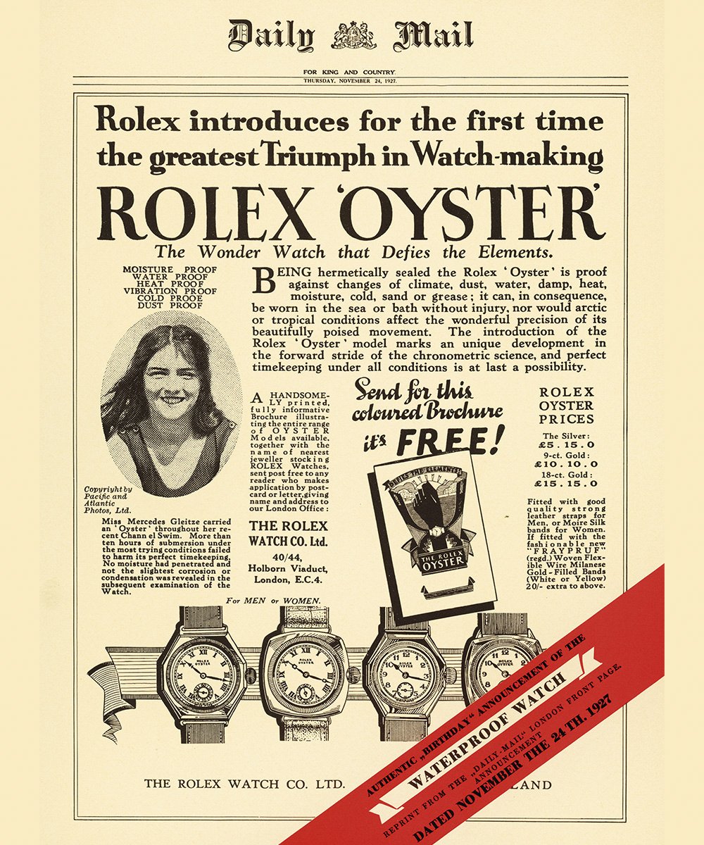 ロレックスの1927年の新聞広告の写真