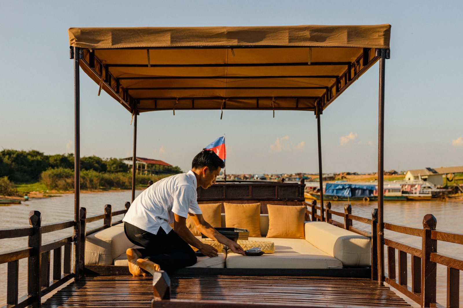 Amansara, Cambodia - Activities, Amanbala Tonle Sap Cruise, Staff, Sunset Deck Setting_35872.jpg